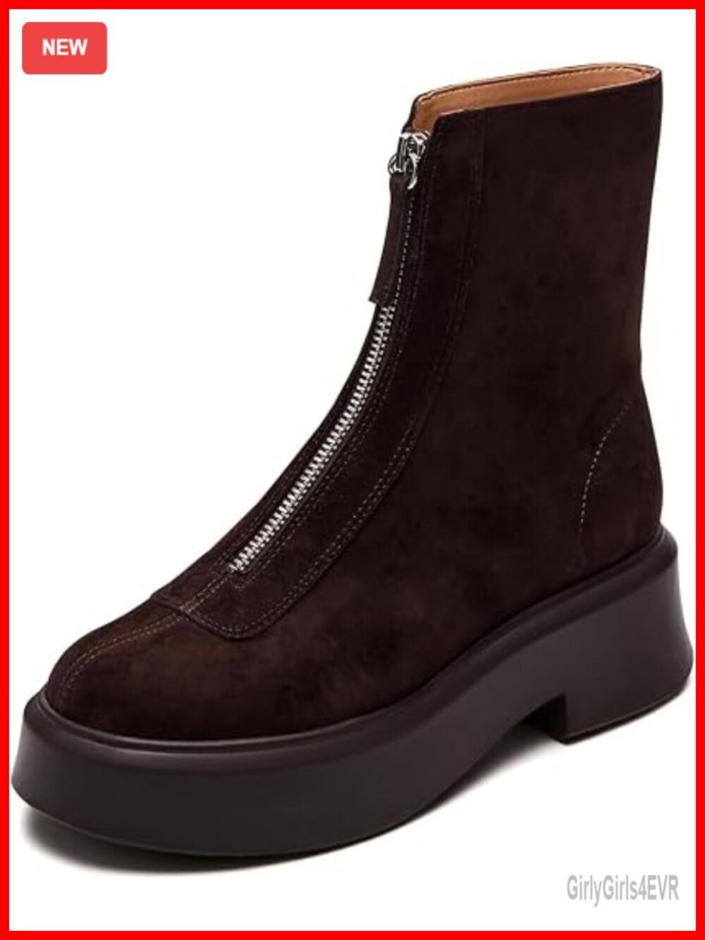 Women's Platform Ankle Boots Leather Block Heel Round Toe Zipper Booties